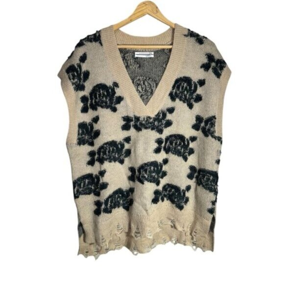 Anthropologie Distressed Floral Sweater Vneck Vest Size Large - Picture 4 of 16